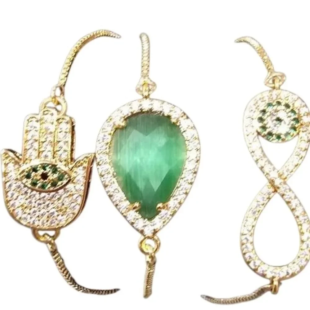 Eye Candy LA CZ Hasma‎ + Infinity 18K Gold Plated Bracelet Trio